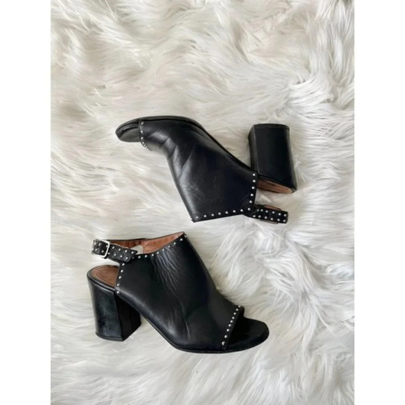 Givenchy Black Leather Studded Slingback Heels Shoes Block Heel 36.5 - Picture 3 of 12